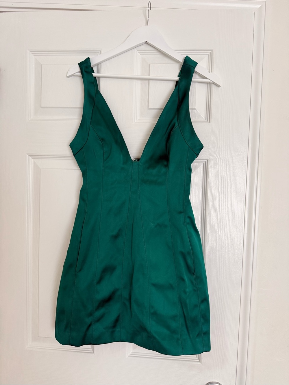Anthropologie Emerald Green V-Neck Mini Dress